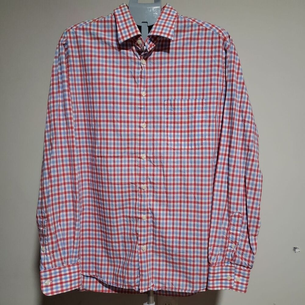 Gitman Bros. Men's Red and Blue Plaid Long Sleeve Button-Down Shirt